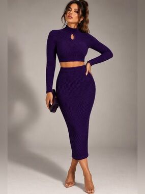 Marciano Ribbed Diagonal Pencil Skirt in Deep Purple